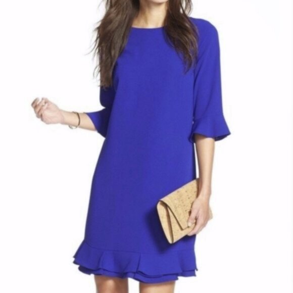 CeCe Blue Ruffle Peplum Hem Midi Shift Dress Size 4 - Picture 1 of 6